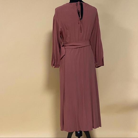 Zara Rust Pink Peasant Puff Sleeve Midi Dress Cottagecore Boho Size S - Picture 9 of 11